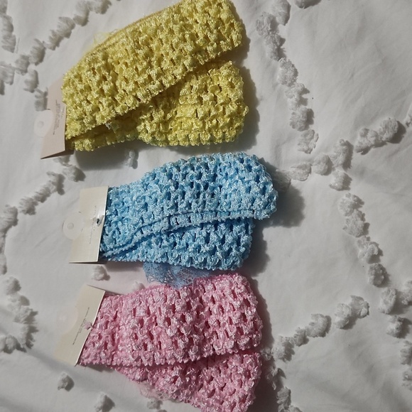 Lot of 6 Baby Girl Lace Headbands with Pearl Detail – Pink, Blue & Yellow - Picture 3 of 3